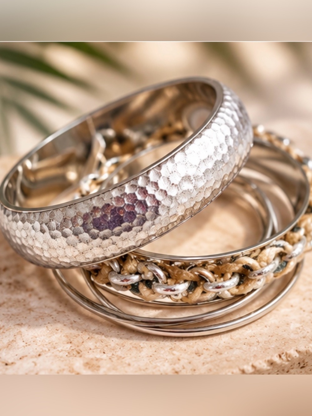 Silver Bangles Set | Boho Mixed Texture Set - Picture 2 of 7
